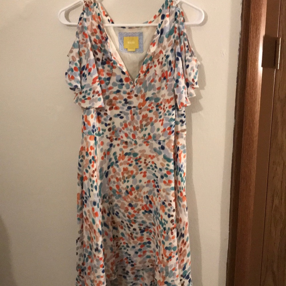 Anthropologie | Mauve Spotted Cold Shoulder Dress